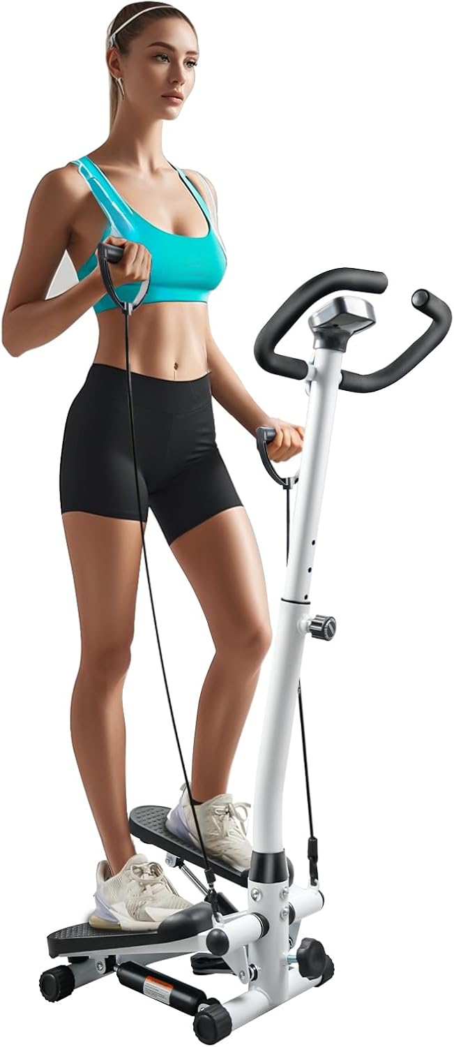 JLL Smart Twist Stepper Machine with Resistance Bands, Space-Saving Portable Mini Stair Stepper for Home, Full Body, Golden Exercise Angle, Dual Hydraulic Quiet Resistance, Adjustable Height,Bluetooth