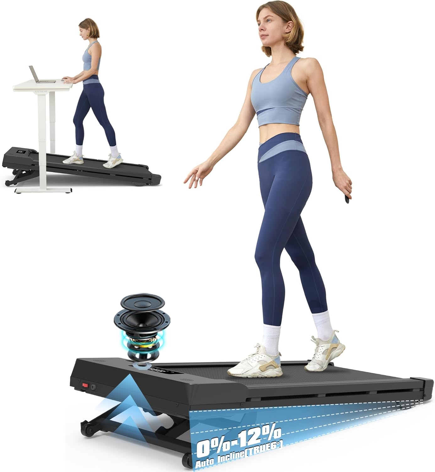 TREAFLOW Walking Pad,Treadmill with Incline for Home Office, 2.5HP Portable Under Desk Treadmill with 265 Lbs Capacity,Remote Control, Led Display